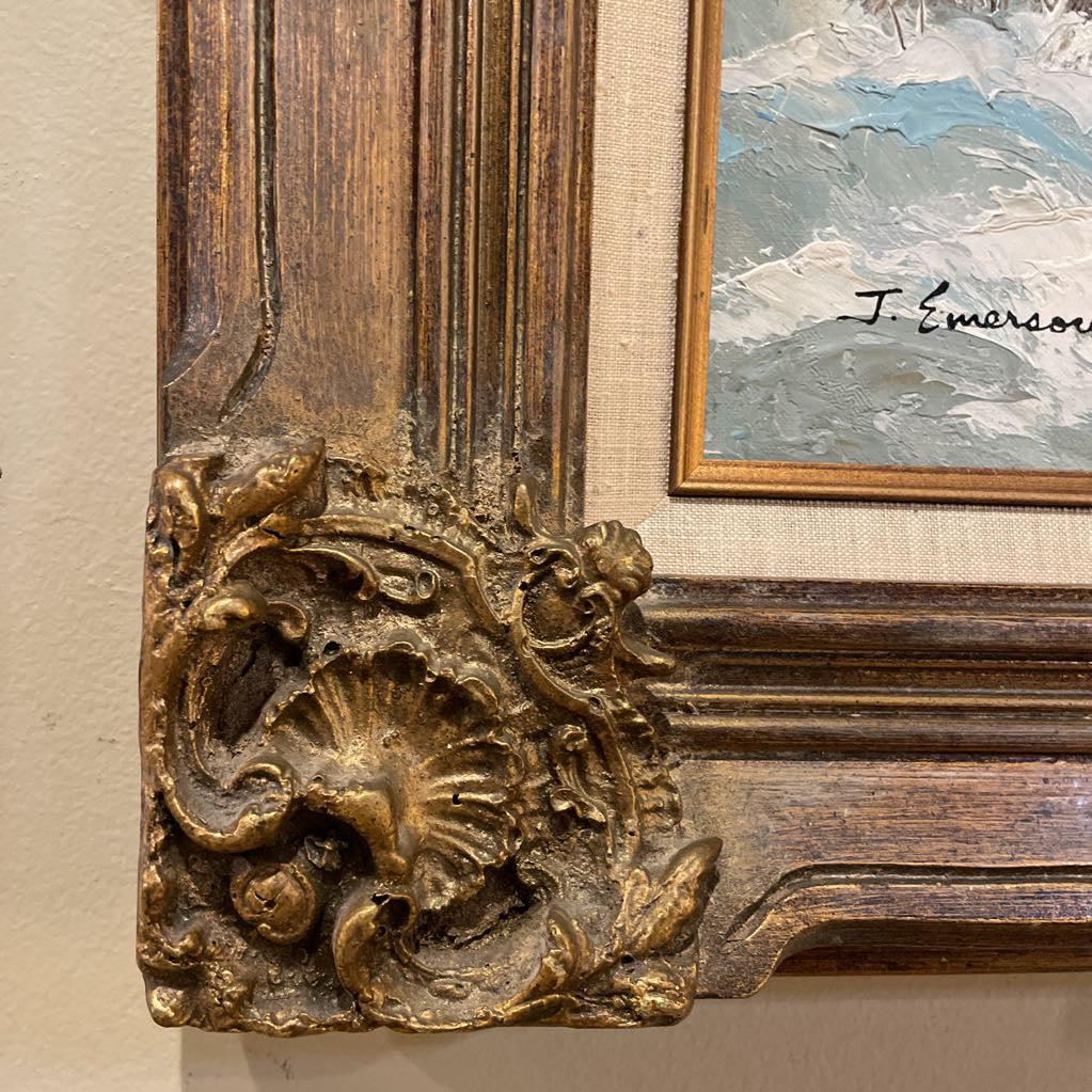 Winter Pondscape Painting in Ornate Frame