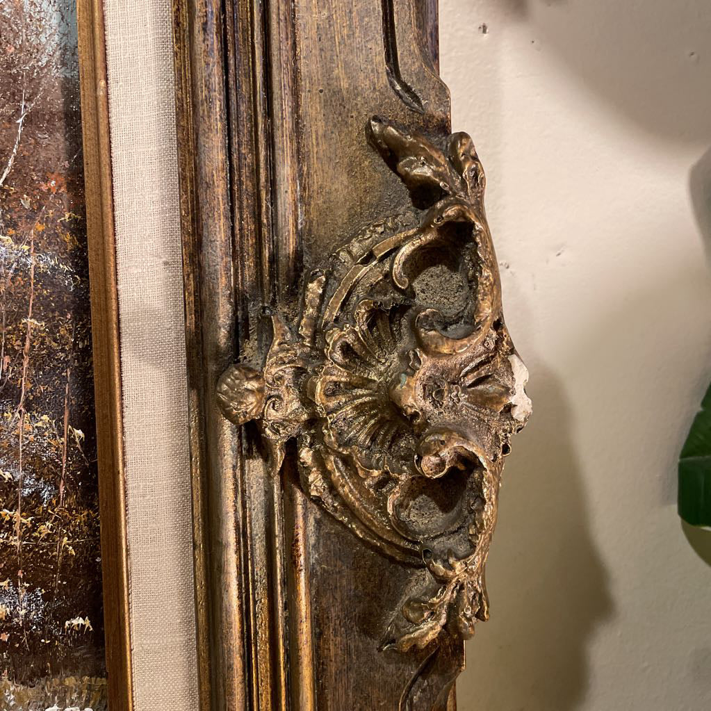 Winter Pondscape Painting in Ornate Frame
