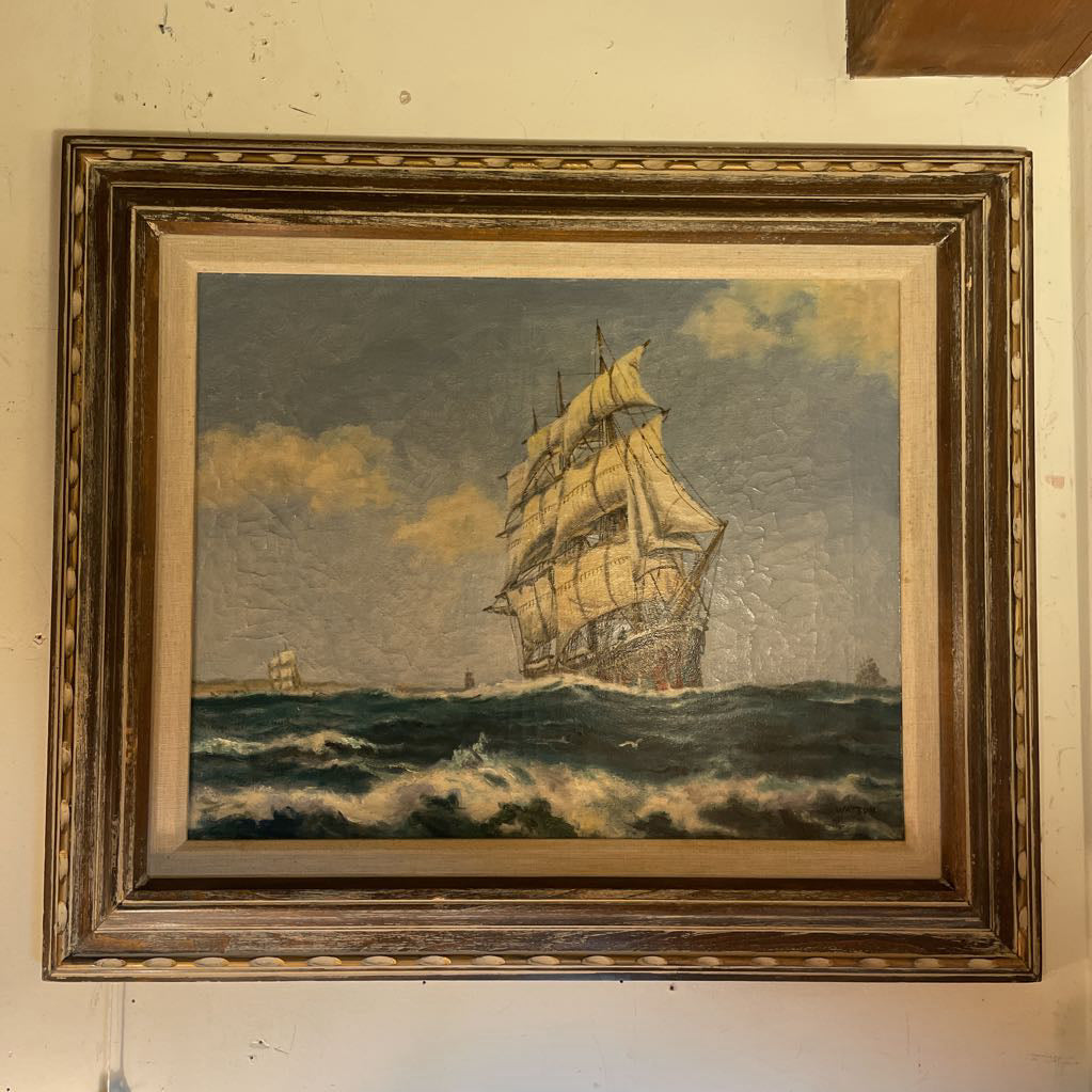 Sailing Ship Painting in Rustic Frame