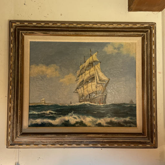 Sailing Ship Painting in Rustic Frame ART