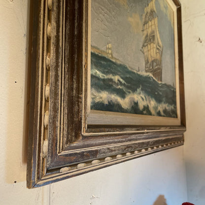 Sailing Ship Painting in Rustic Frame