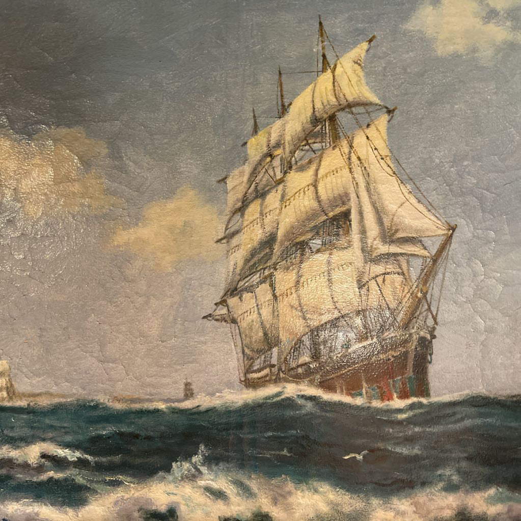 Sailing Ship Painting in Rustic Frame
