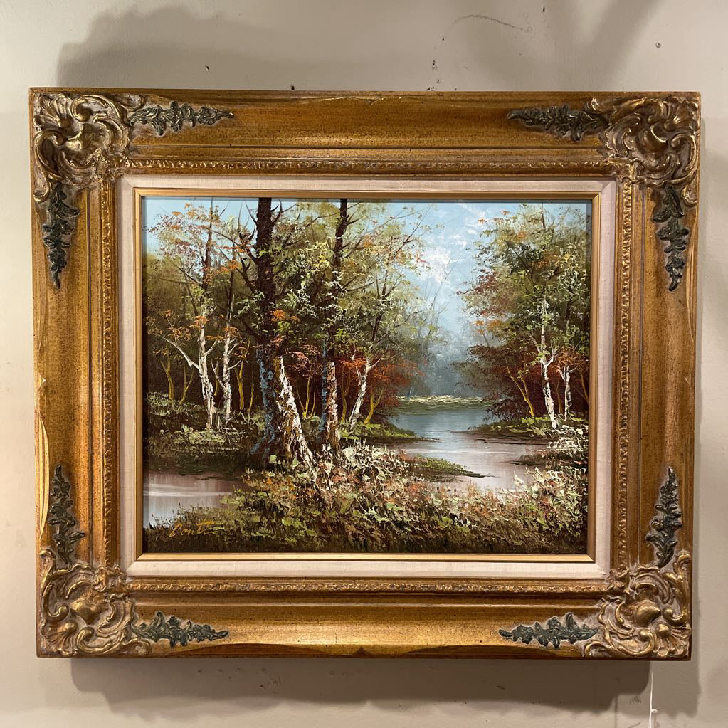 Impressionist Stream & Trees Painting