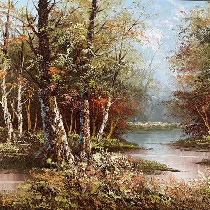 Impressionist Stream & Trees Painting
