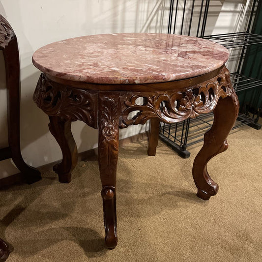 Carved Round Stone Top Side Table C SIDE TABLES