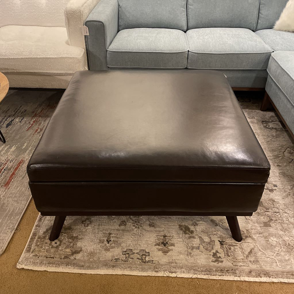 Large Square Dark Leather Storage Ottoman U OTTOMANS