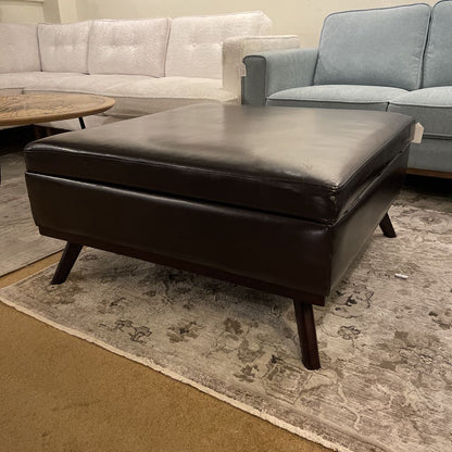 Large Square Dark Leather Storage Ottoman U OTTOMANS