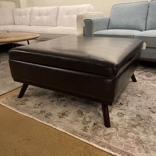 Large Square Dark Leather Storage Ottoman U OTTOMANS