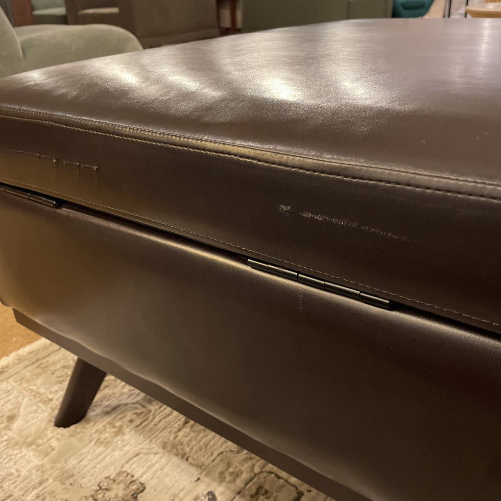 Large Square Dark Leather Storage Ottoman U OTTOMANS