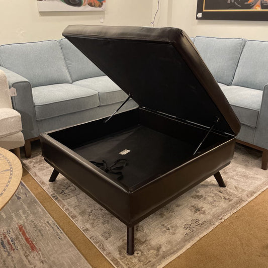 Large Square Dark Leather Storage Ottoman U OTTOMANS
