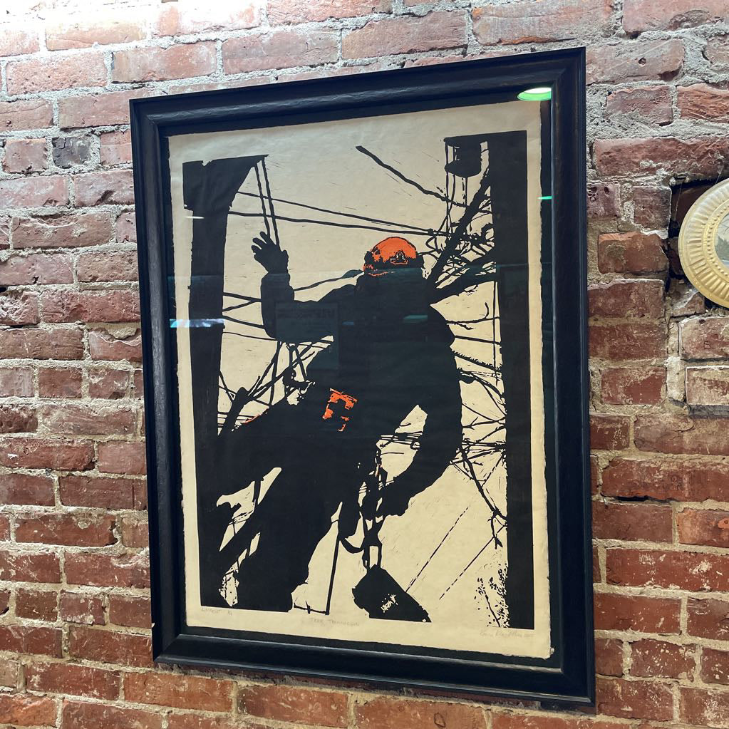 Lineman at Work on Power Pole Art ART