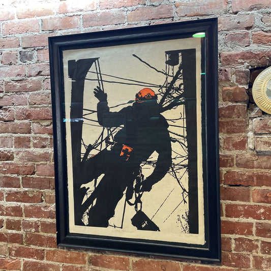 Lineman at Work on Power Pole Art ART