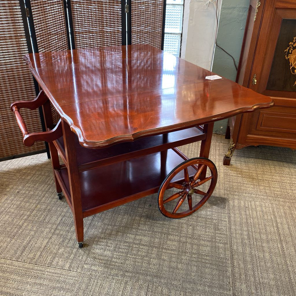 Vintage Hardwood Dropleaf Tea Cart C BAR CARTS