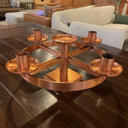 Round Copper Wheel Table Top 5 Candle Display UNIQUE FINDS