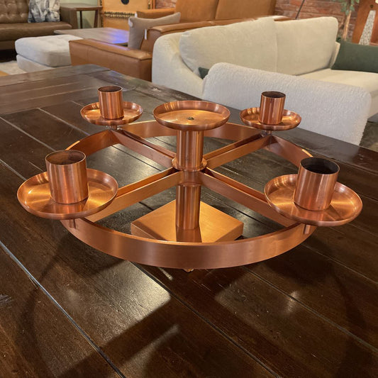 Round Copper Wheel Table Top 5 Candle Display UNIQUE FINDS