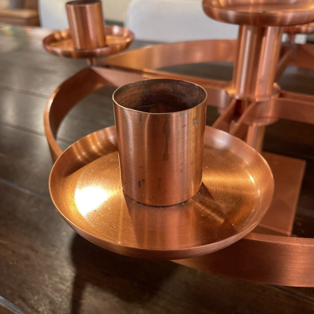 Round Copper Wheel Table Top 5 Candle Display UNIQUE FINDS