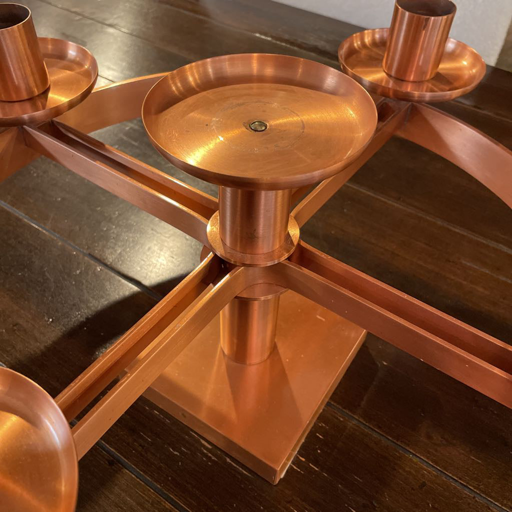 Round Copper Wheel Table Top 5 Candle Display UNIQUE FINDS