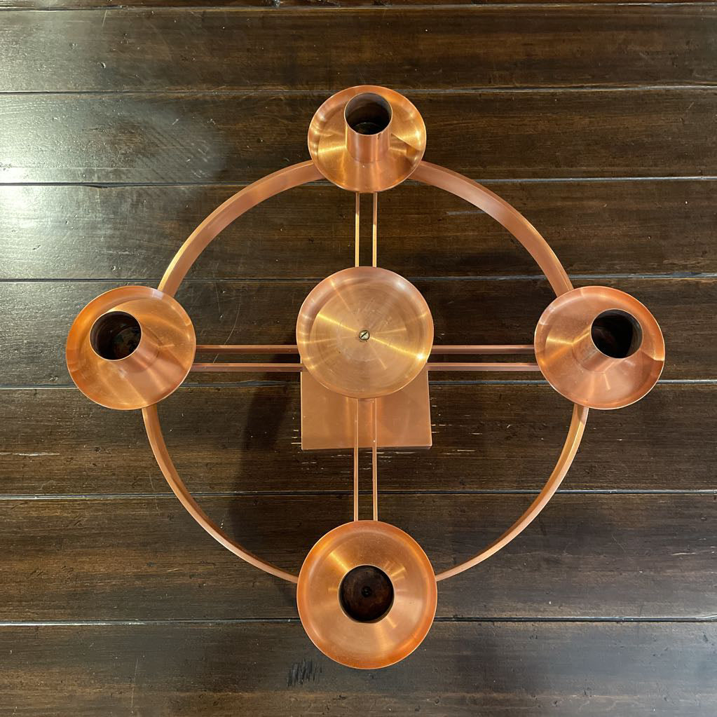 Round Copper Wheel Table Top 5 Candle Display UNIQUE FINDS