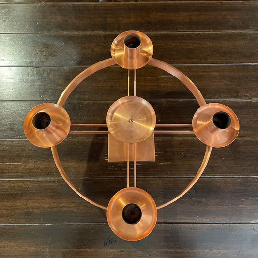 Round Copper Wheel Table Top 5 Candle Display UNIQUE FINDS