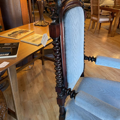 Baby Blue & Dark Wood Spanish Carved Wood Accent Chair U ACCENT CHAIRS