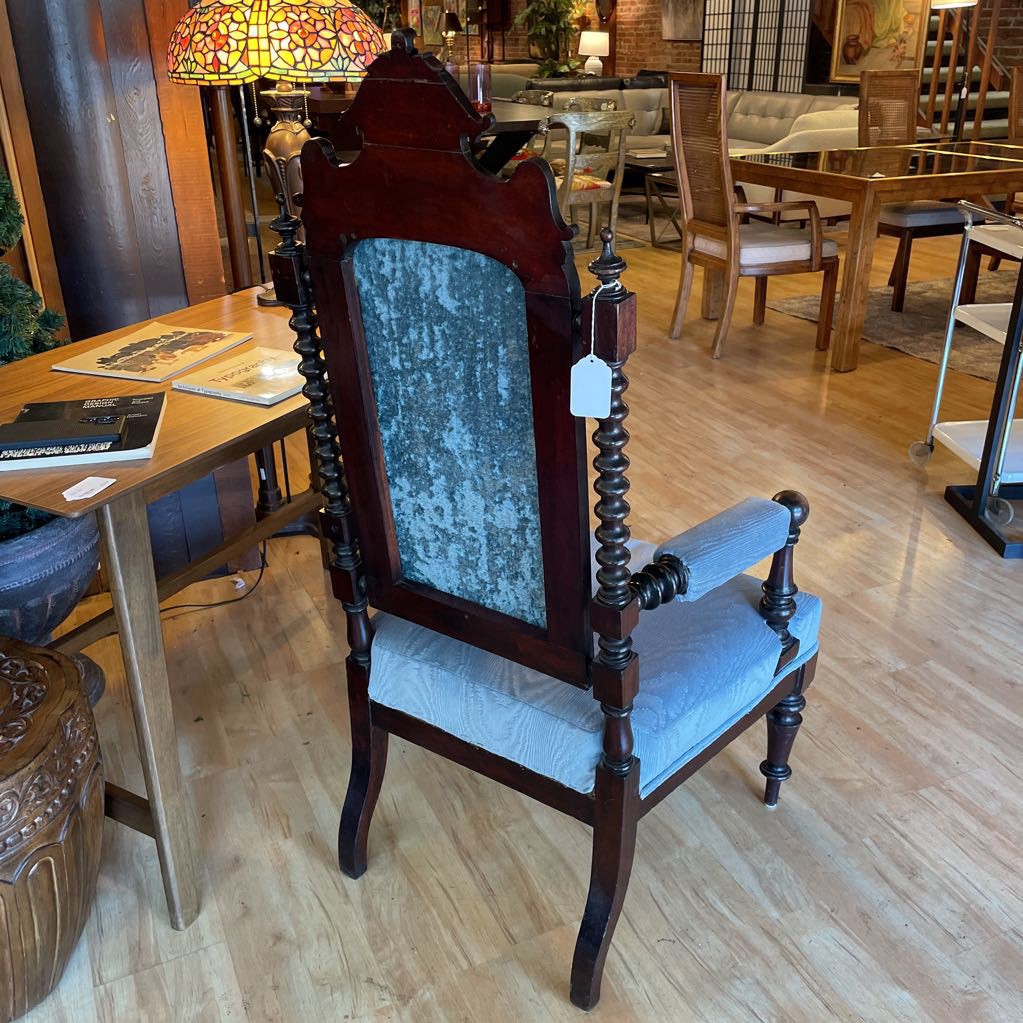 Baby Blue & Dark Wood Spanish Carved Wood Accent Chair U ACCENT CHAIRS