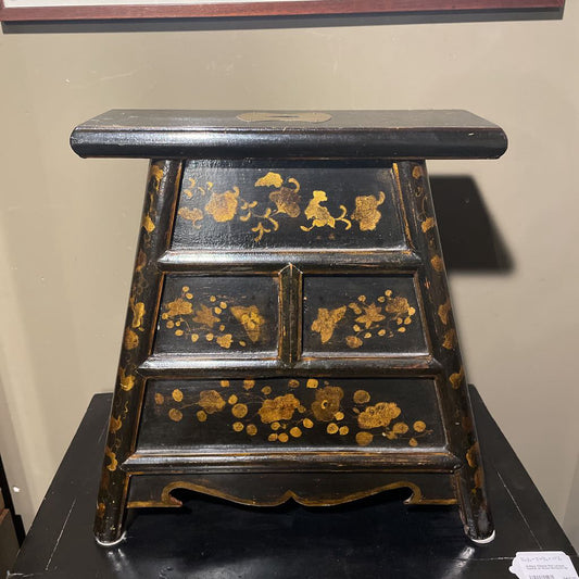 Antique Black and Gold Chinese Barber Stool UNIQUE FINDS