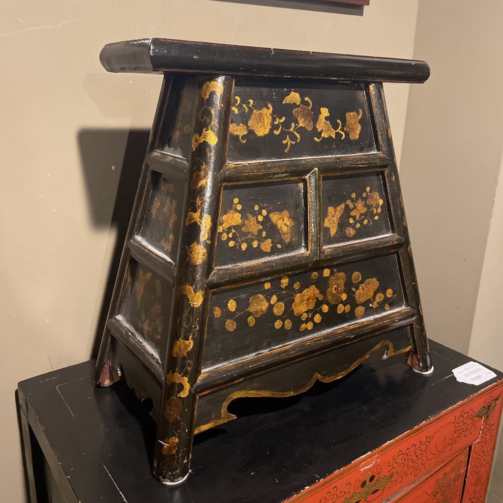 Antique Black and Gold Chinese Barber Stool UNIQUE FINDS