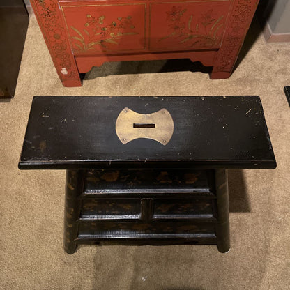 Antique Black and Gold Chinese Barber Stool UNIQUE FINDS