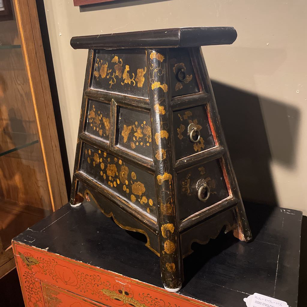 Antique Black and Gold Chinese Barber Stool UNIQUE FINDS