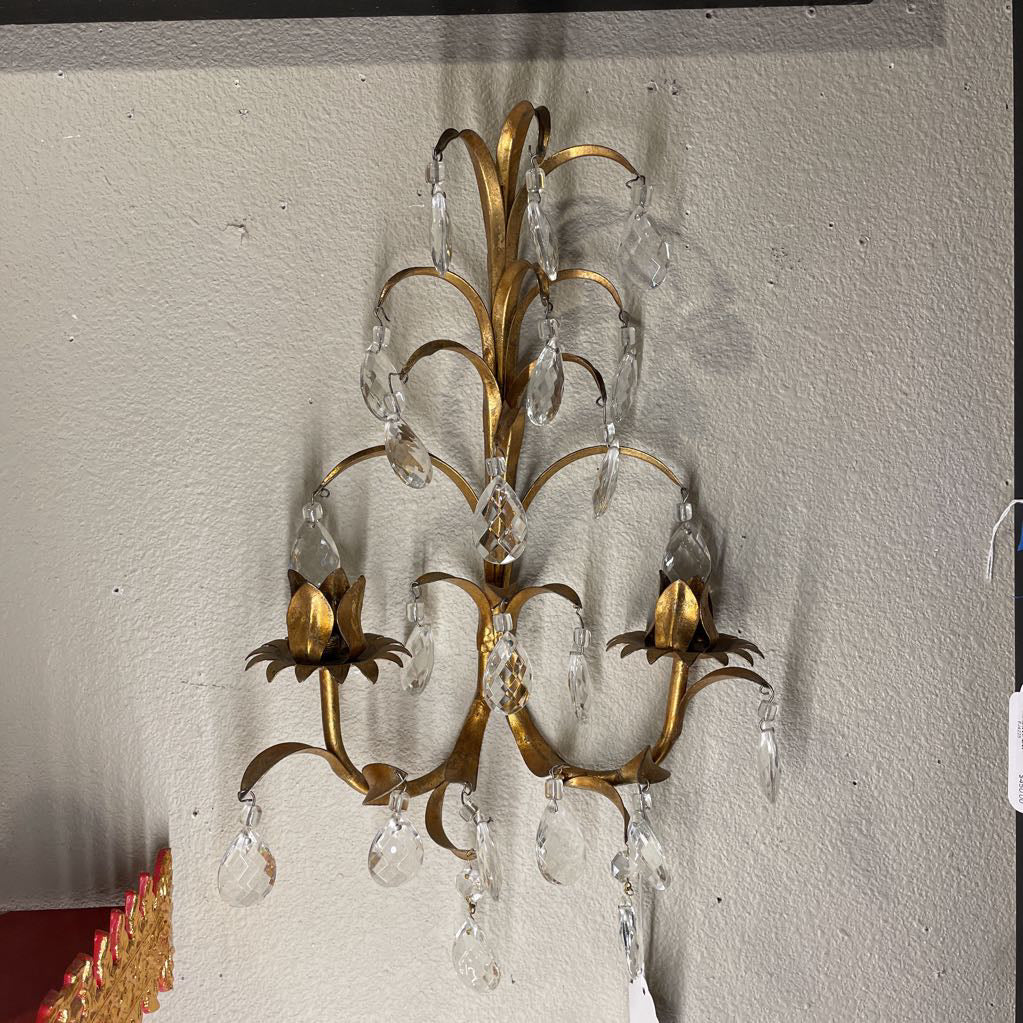 Crystal Drop Golden Stem Wall Sconce