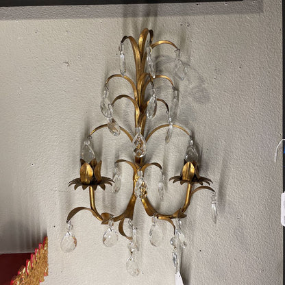 Crystal Drop Golden Stem Wall Sconce