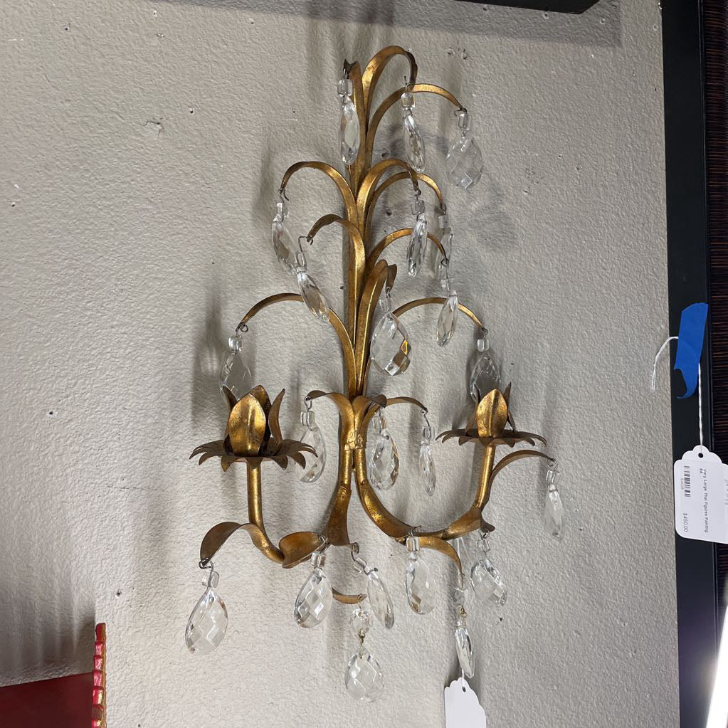 Crystal Drop Golden Stem Wall Sconce