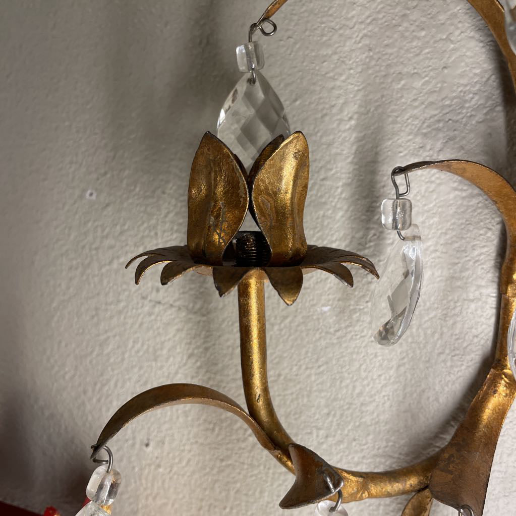 Crystal Drop Golden Stem Wall Sconce