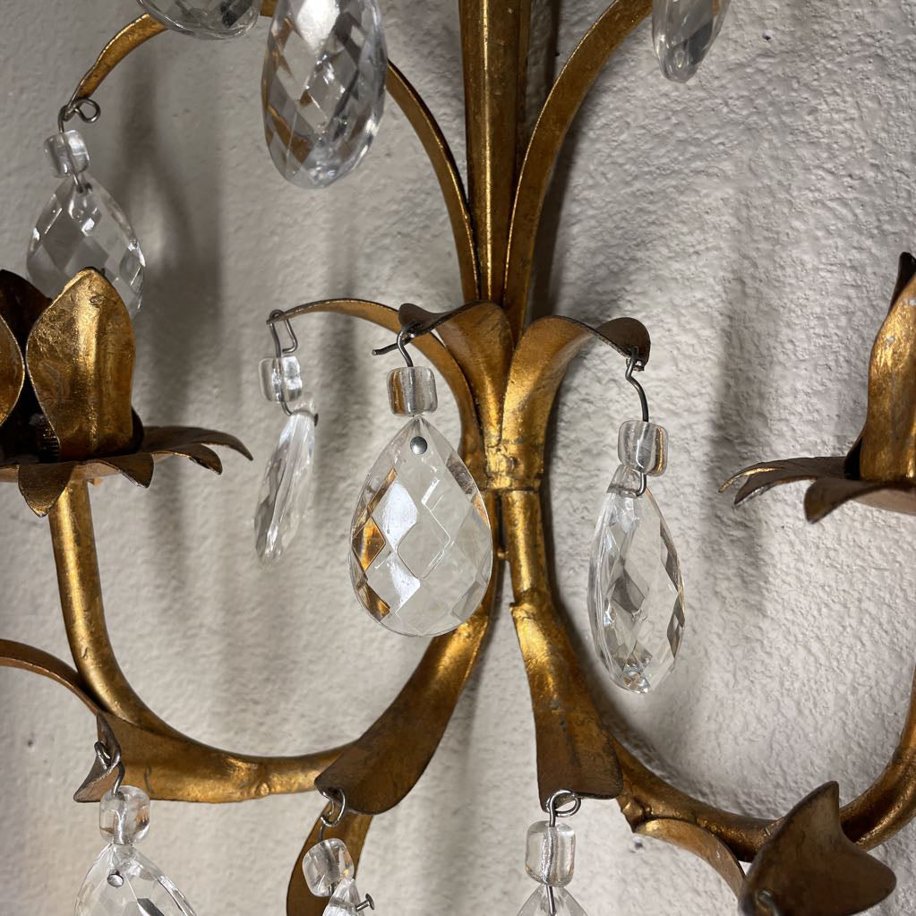 Crystal Drop Golden Stem Wall Sconce