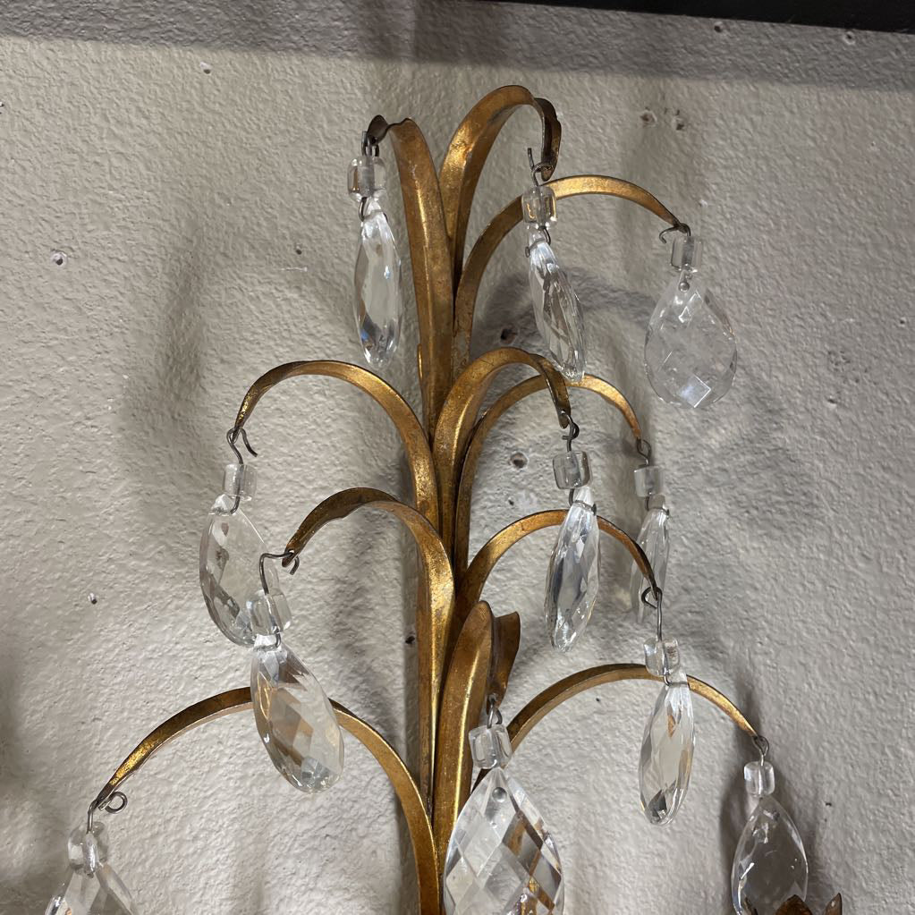 Crystal Drop Golden Stem Wall Sconce