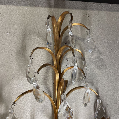 Crystal Drop Golden Stem Wall Sconce
