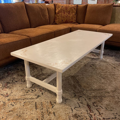 White Wood Coffee Table w/ Corner Plant Accents C COFFEE TABLES
