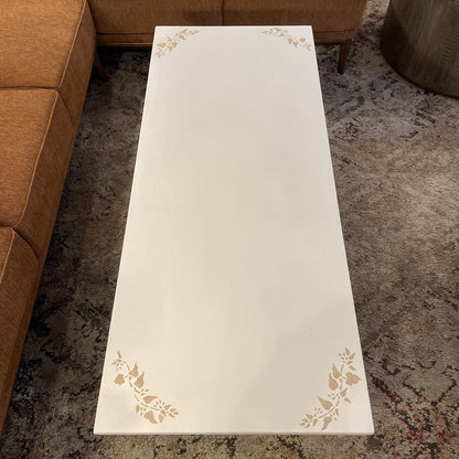 White Wood Coffee Table w/ Corner Plant Accents C COFFEE TABLES