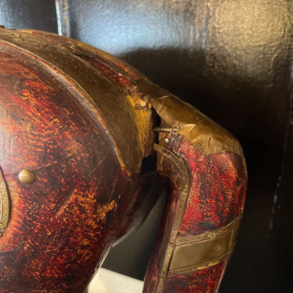 Wood & Brass Armored Horse Statue