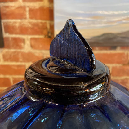 Round Deep Blue Bowl & Lid with Flat Grooved Finial