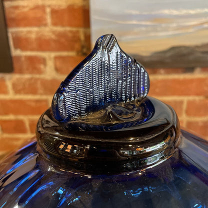 Round Deep Blue Bowl & Lid with Flat Grooved Finial