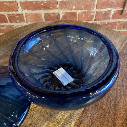 Round Deep Blue Bowl & Lid with Flat Grooved Finial