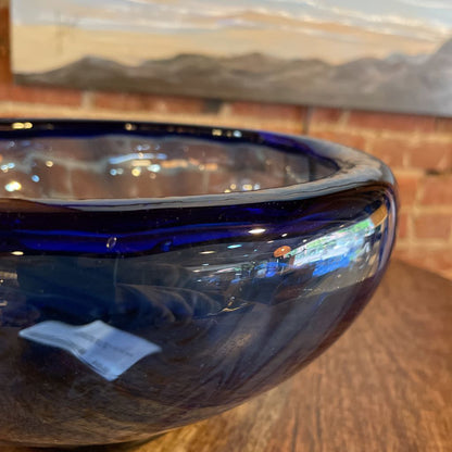 Round Deep Blue Bowl & Lid with Flat Grooved Finial