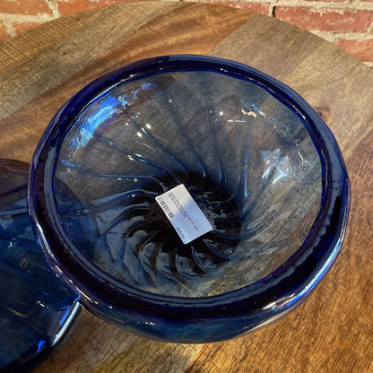 Round Deep Blue Bowl & Lid with Flat Grooved Finial