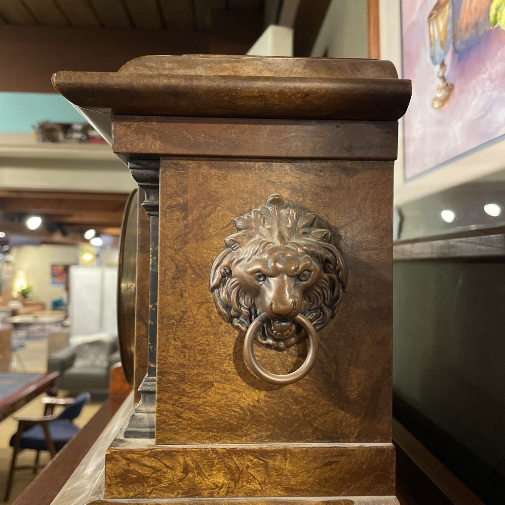 Burled Wood and Brass Mantel Clock--Works UNIQUE FINDS