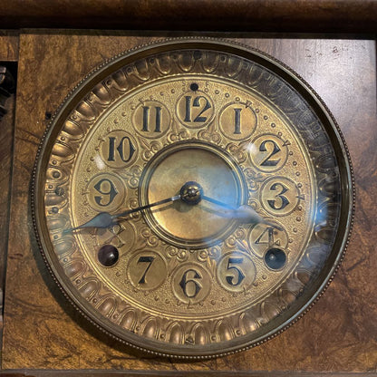 Burled Wood and Brass Mantel Clock--Works UNIQUE FINDS
