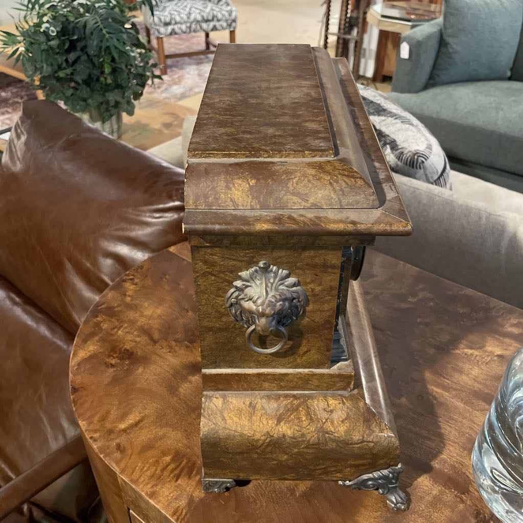 Burled Wood and Brass Mantel Clock--Works UNIQUE FINDS