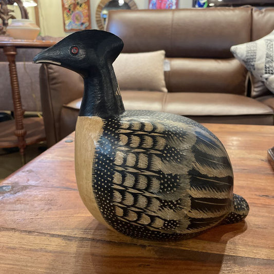 Curved Plump Wooden Bird with Red Eyes UNIQUE FINDS