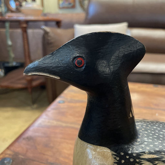 Curved Plump Wooden Bird with Red Eyes UNIQUE FINDS