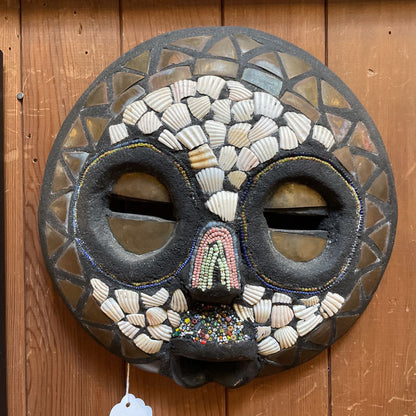 Round Carved Mask with Shells & Beads/Ghana